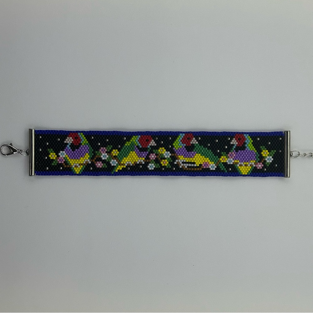 Colorful Peyote Weave Gouldian Finch Beaded Bracelet